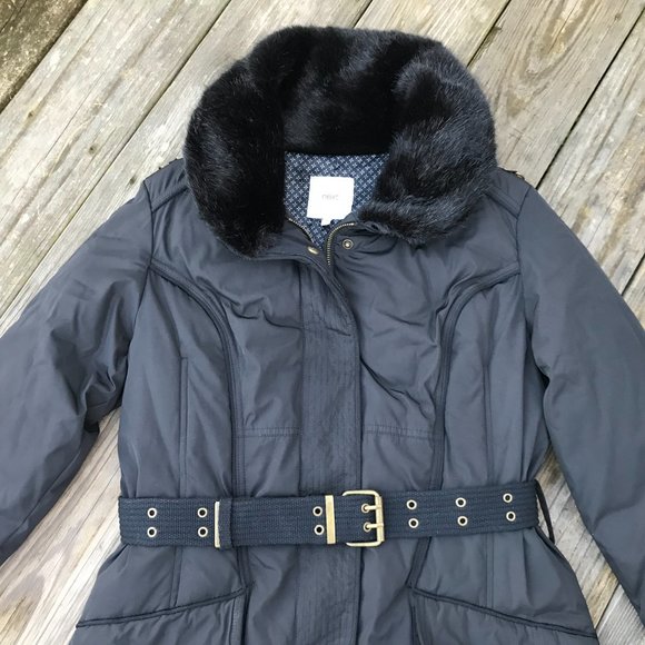 Next Women Jacket Black Faux Fur Winter Charcoal H - Picture 5 of 13